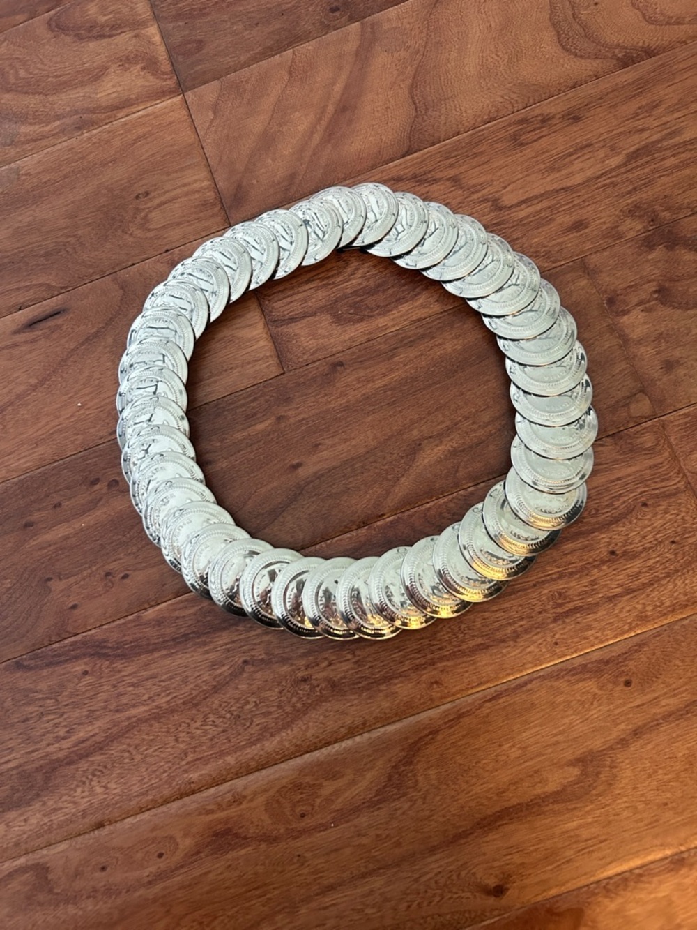Vintage 1960s Queen Elizabeth Regina Stretchy Silver Coin Belt